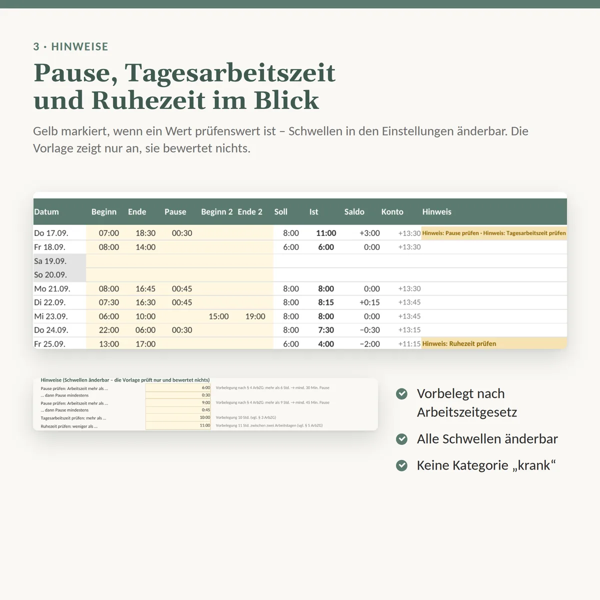 Hinweise zu Pause und Ruhezeit