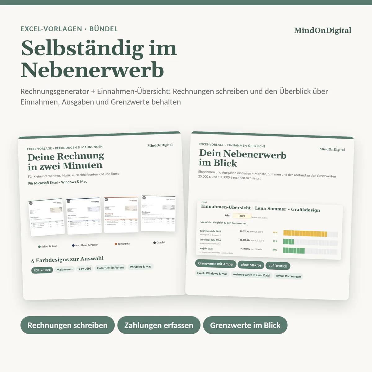 Bündel: Selbständig im Nebenerwerb (Rechnungsgenerator + Einnahmen-Übersicht)