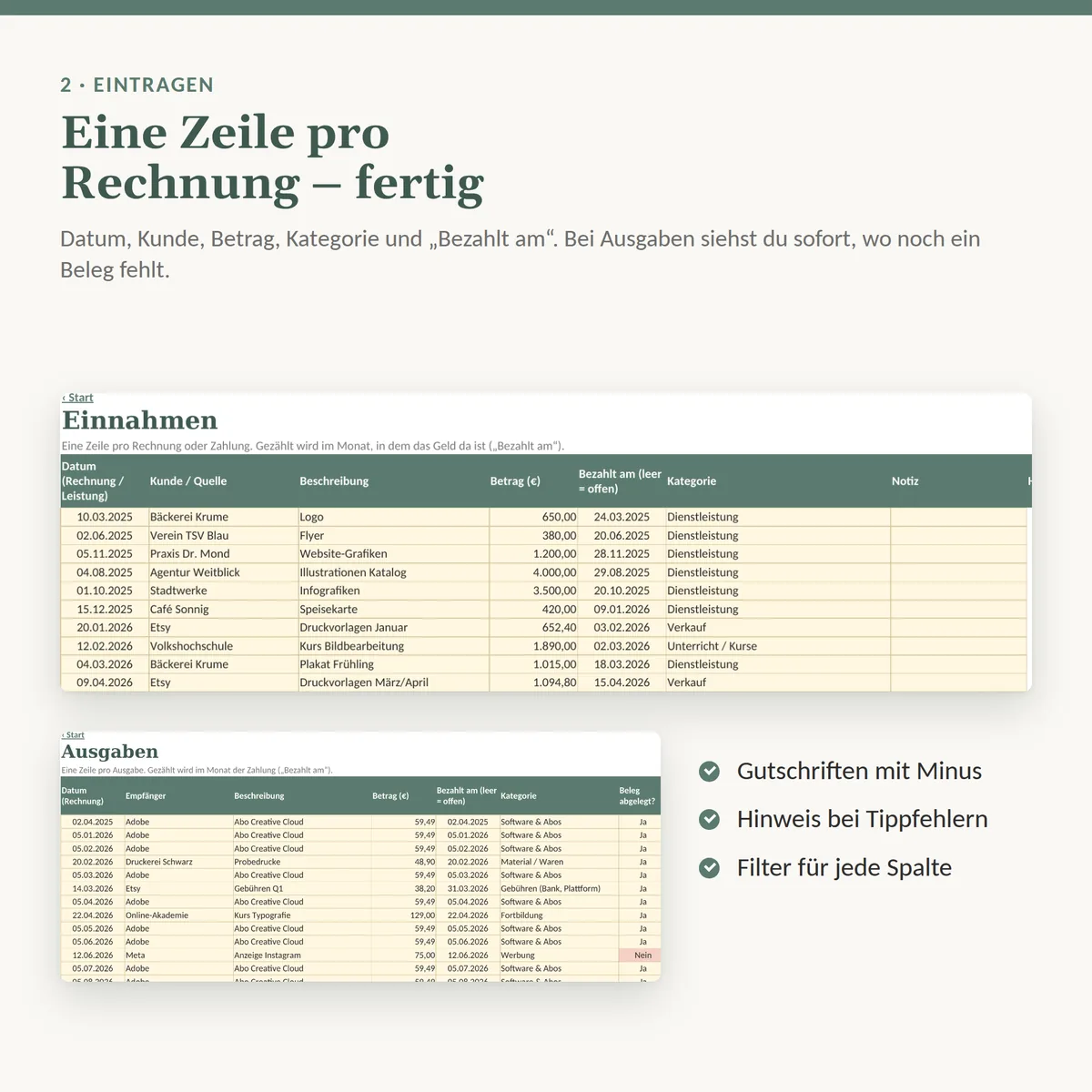 Einnahmen und Ausgaben eintragen