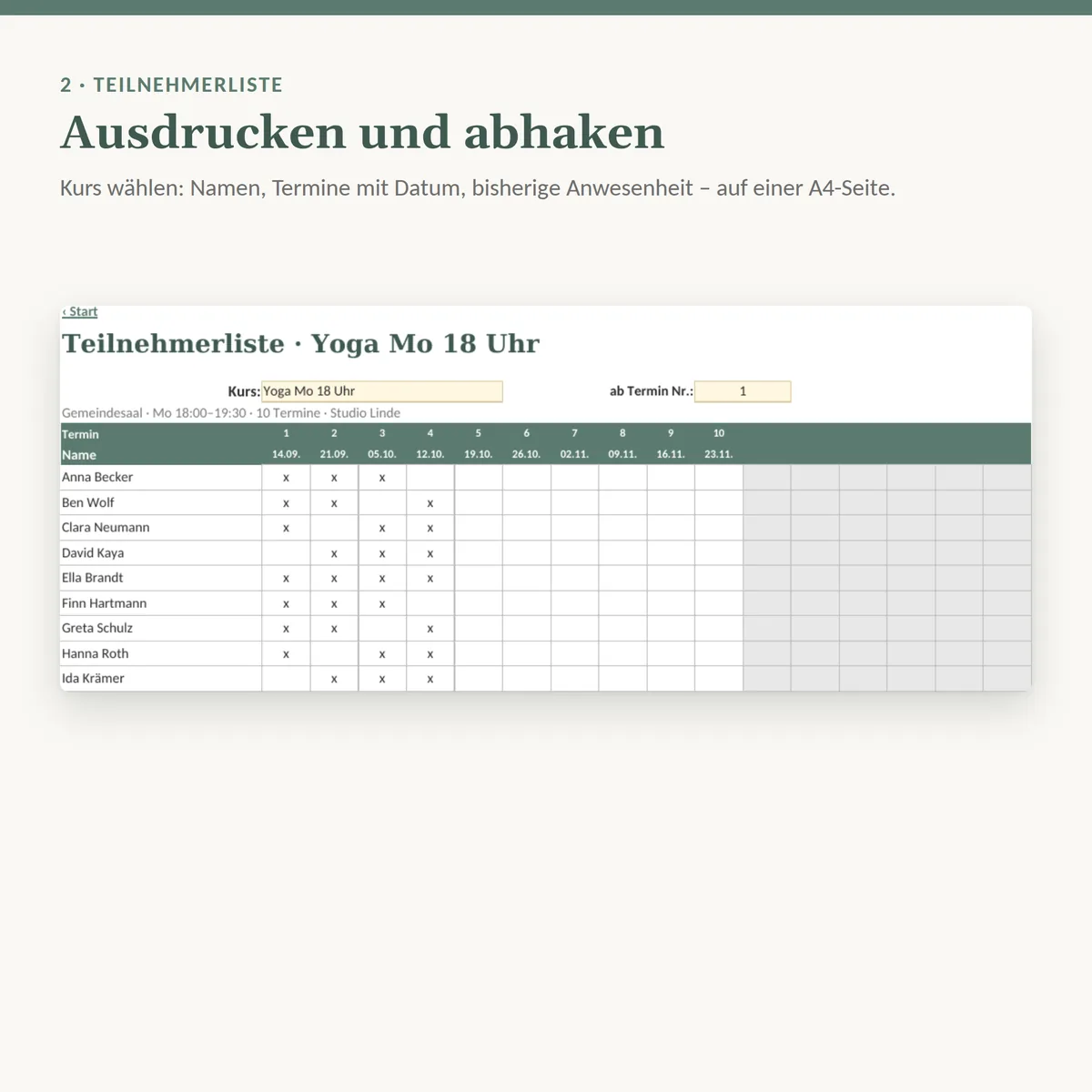 Teilnehmerliste zum Abhaken