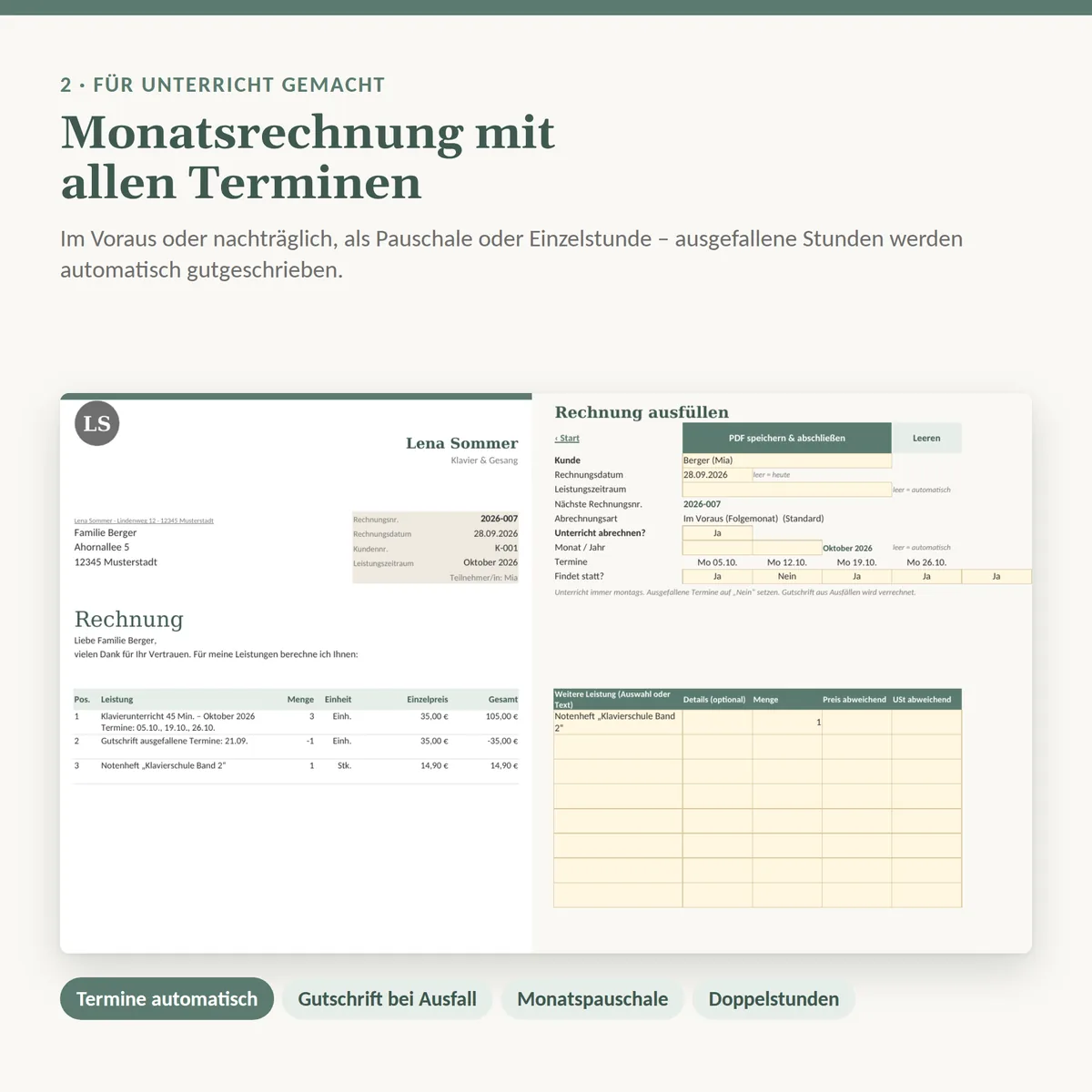 Abrechnung für Unterricht