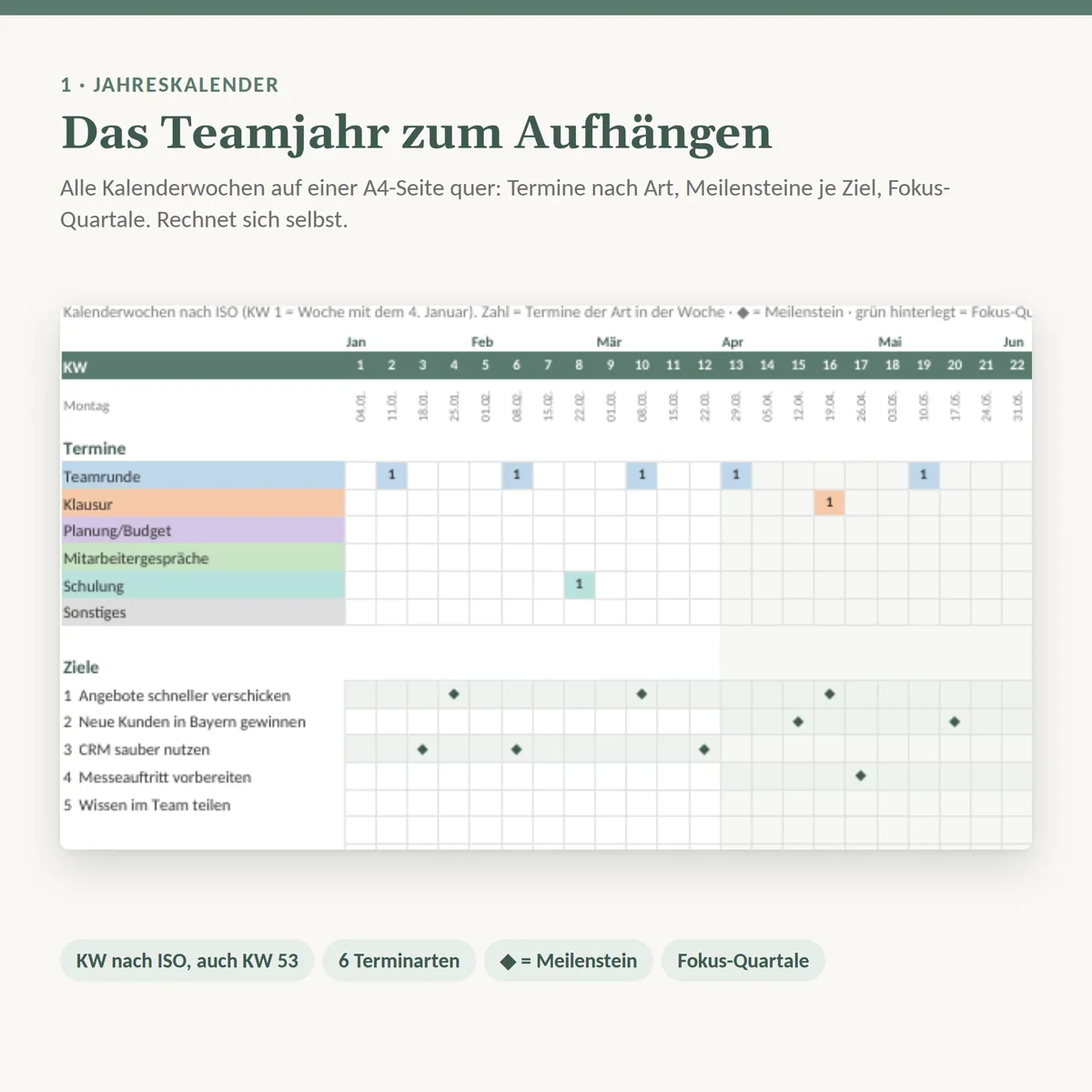 Jahreskalender mit Kalenderwochen
