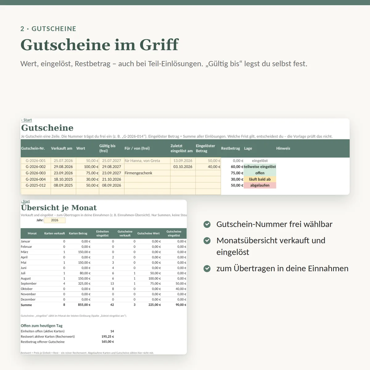 Gutscheine mit Restbetrag