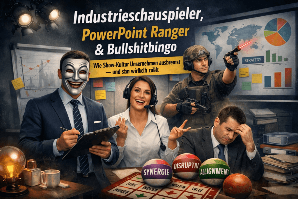 Industrieschauspieler, PowerPoint Ranger & Bullshitbingo – Ratgeber über Show‑Kultur in Unternehmen, Klarheit und echte Ergebnisse