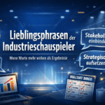 Satirische Darstellung typischer Bullshit‑Phrasen von Industrieschauspielern in einem Meeting