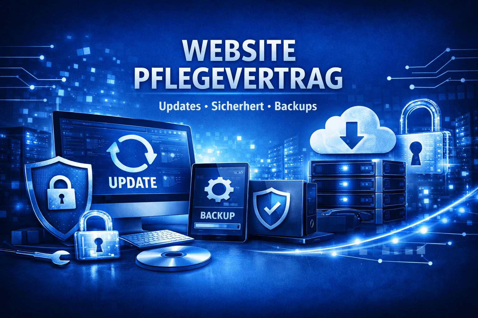 Website‑Pflegevertrag – Updates, Sicherheit & Backups für eine stabile, schnelle und geschützte WordPress‑Website, erstellt von MindOnDigital.