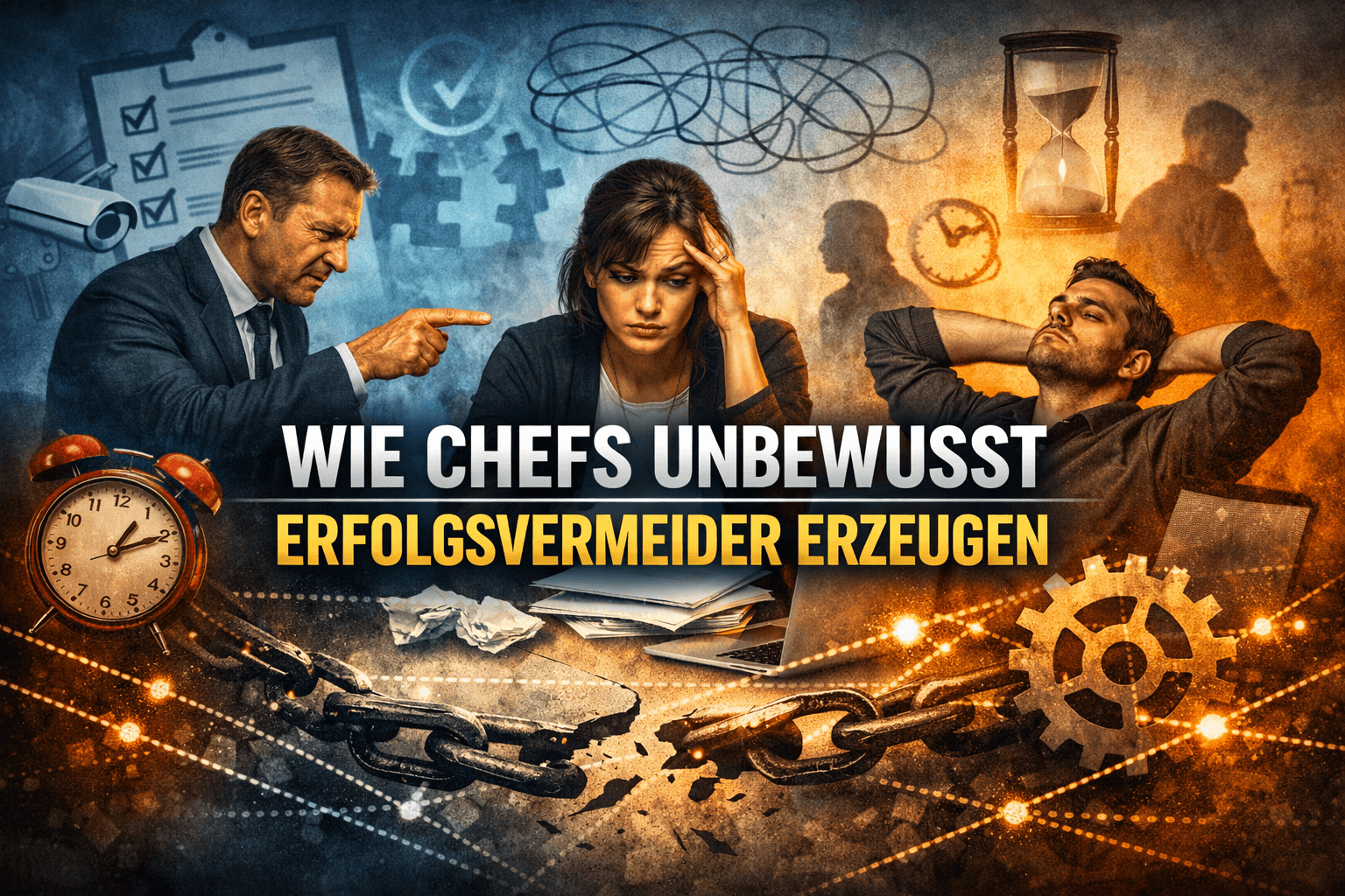 Wie Chefs unbewusst Erfolgsvermeider erzeugen – Illustration zu typischen Führungsfehlern und Teamdynamik