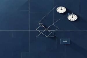 Geometrische Wand mit gebrochener Linie, Figur versucht zu überqueren, symbolisiert berufliche Grenzen setzen.