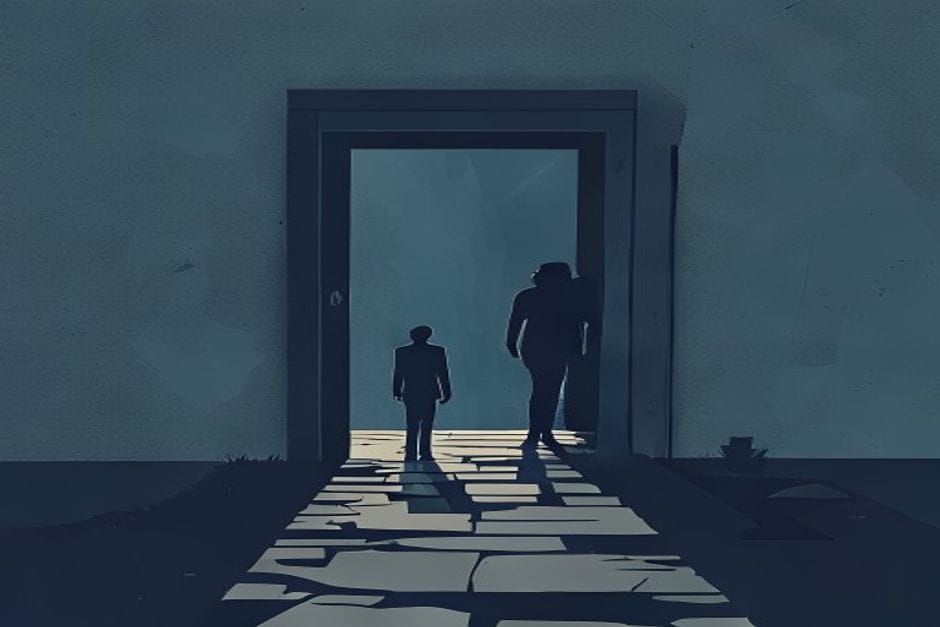Ein einzelnes Silhouettenfigur steht vor einer verschlossenen Tür, symbolisiert 'schlechter Jobwechsel'.