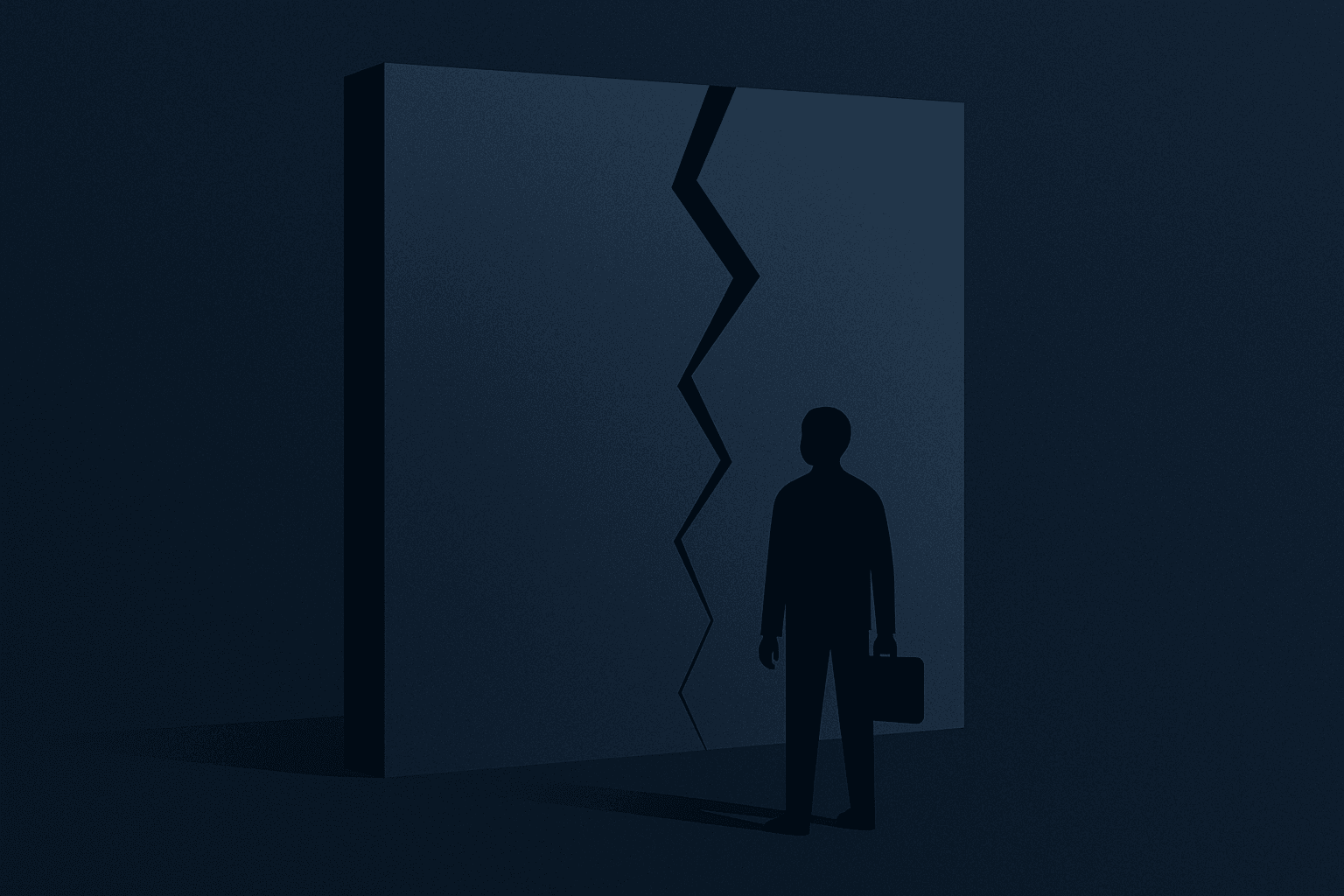Flat silhouette in front of a large wall with a broken line, symbolizing: “Why can’t I get anything done?”